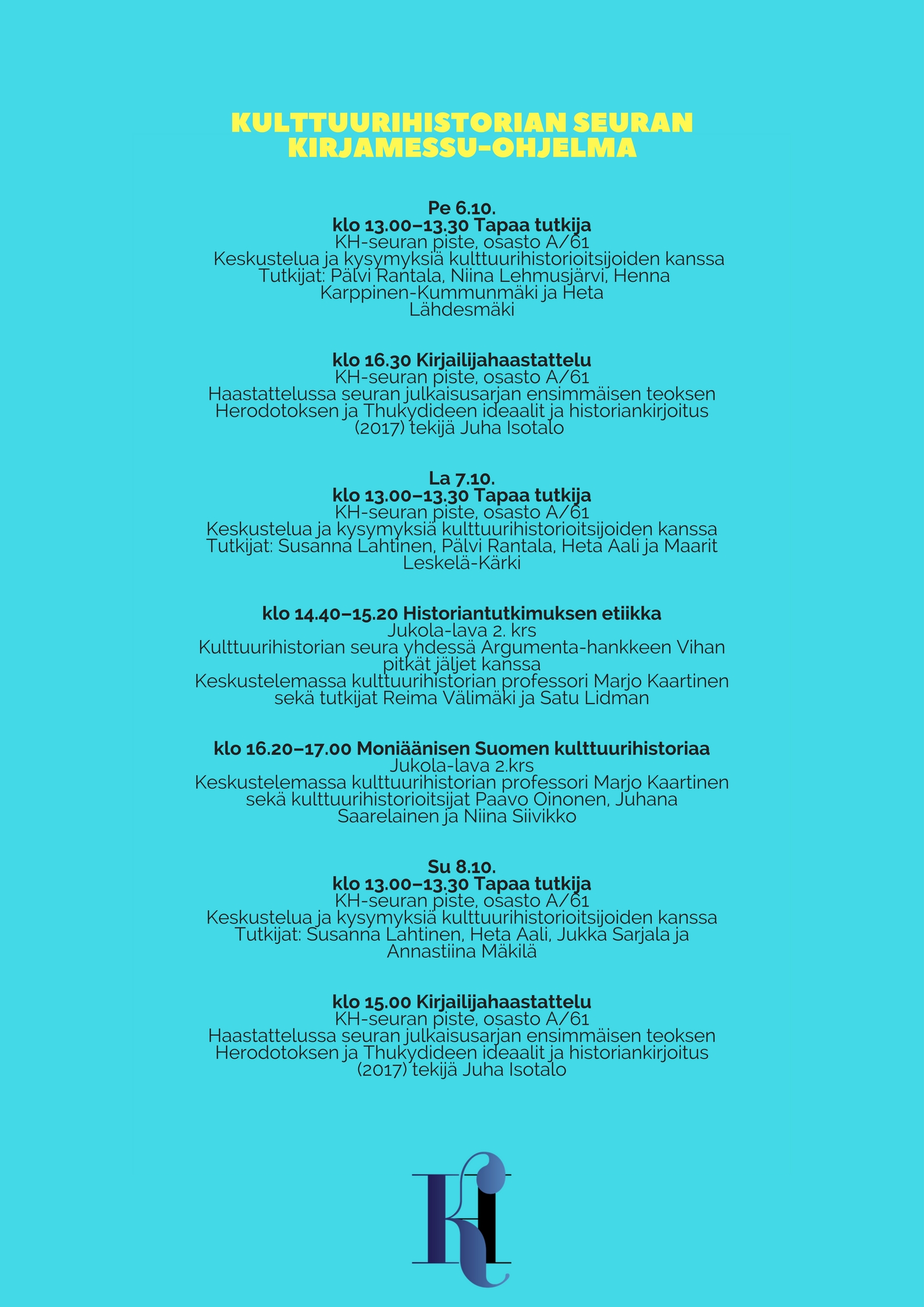 Kulttuurihistorian seuran Kirjamessu-ohjelma