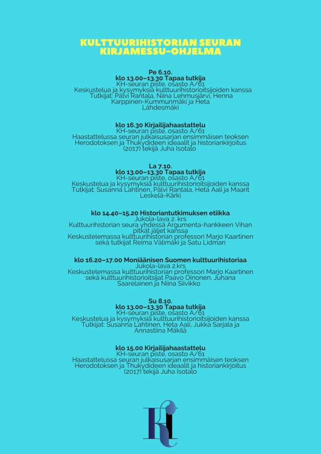 Kulttuurihistorian seuran Kirjamessu-ohjelma